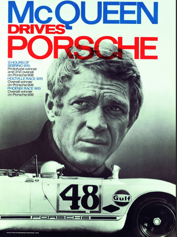 McQueen Drives Porsche Car Racing Poster 24x36 – Iconic Motorsport Art, Classic