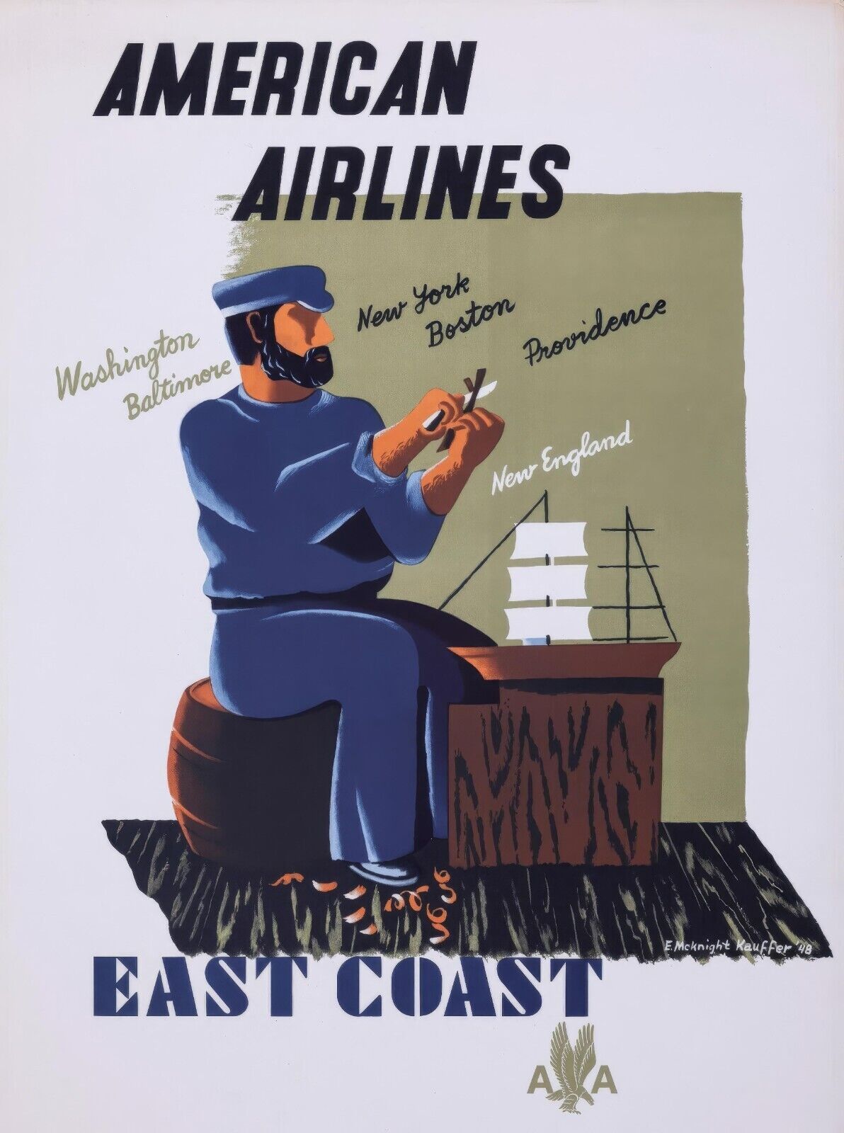 1948 American Airlines East Coast Poster | E. McKnight Kauffer Art | Classic - PosterFire.com