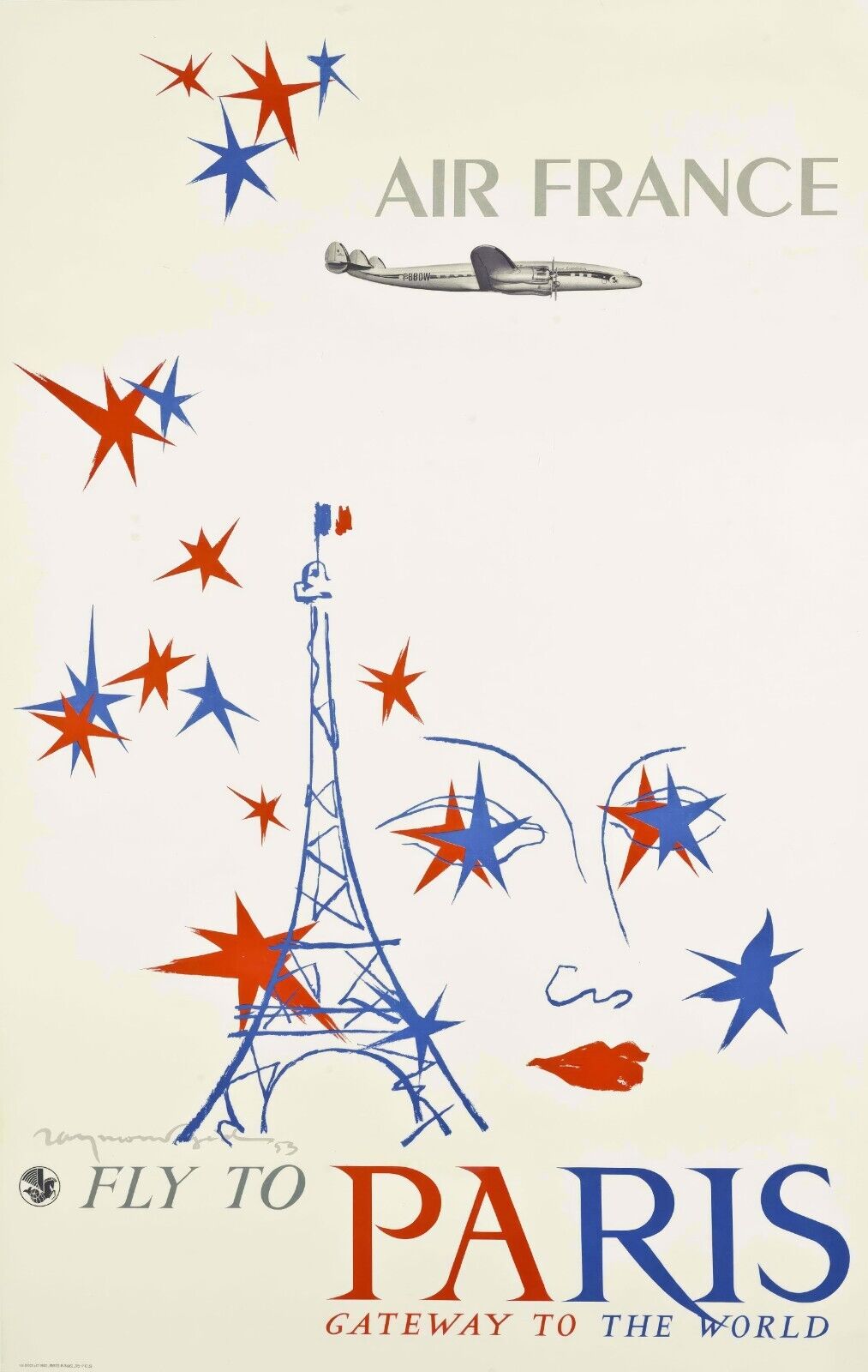 1953 Air France Paris Poster | Raymond Gid Art | Classic Travel Design