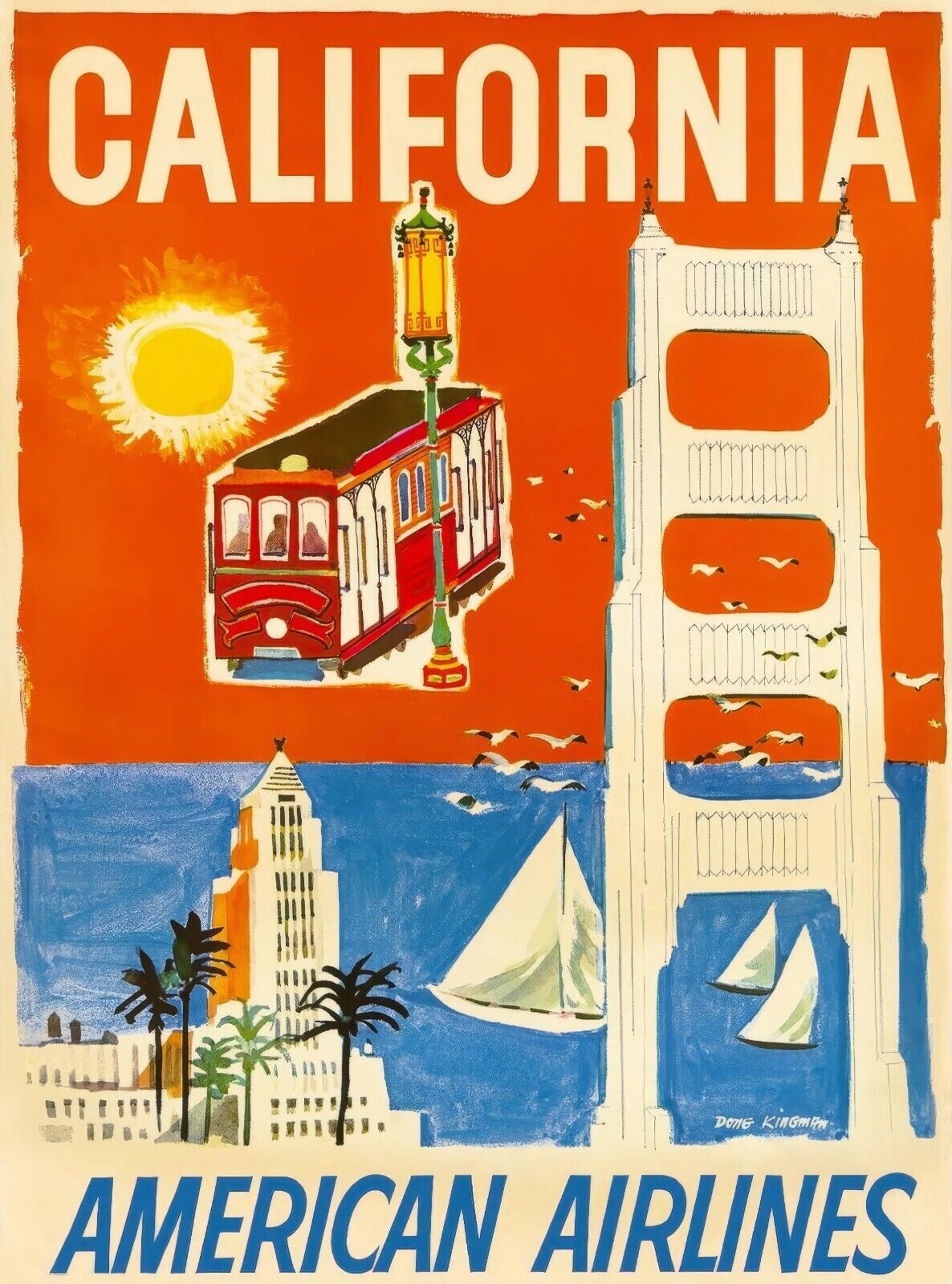 1950s American Airlines California Poster | Classic Travel Design