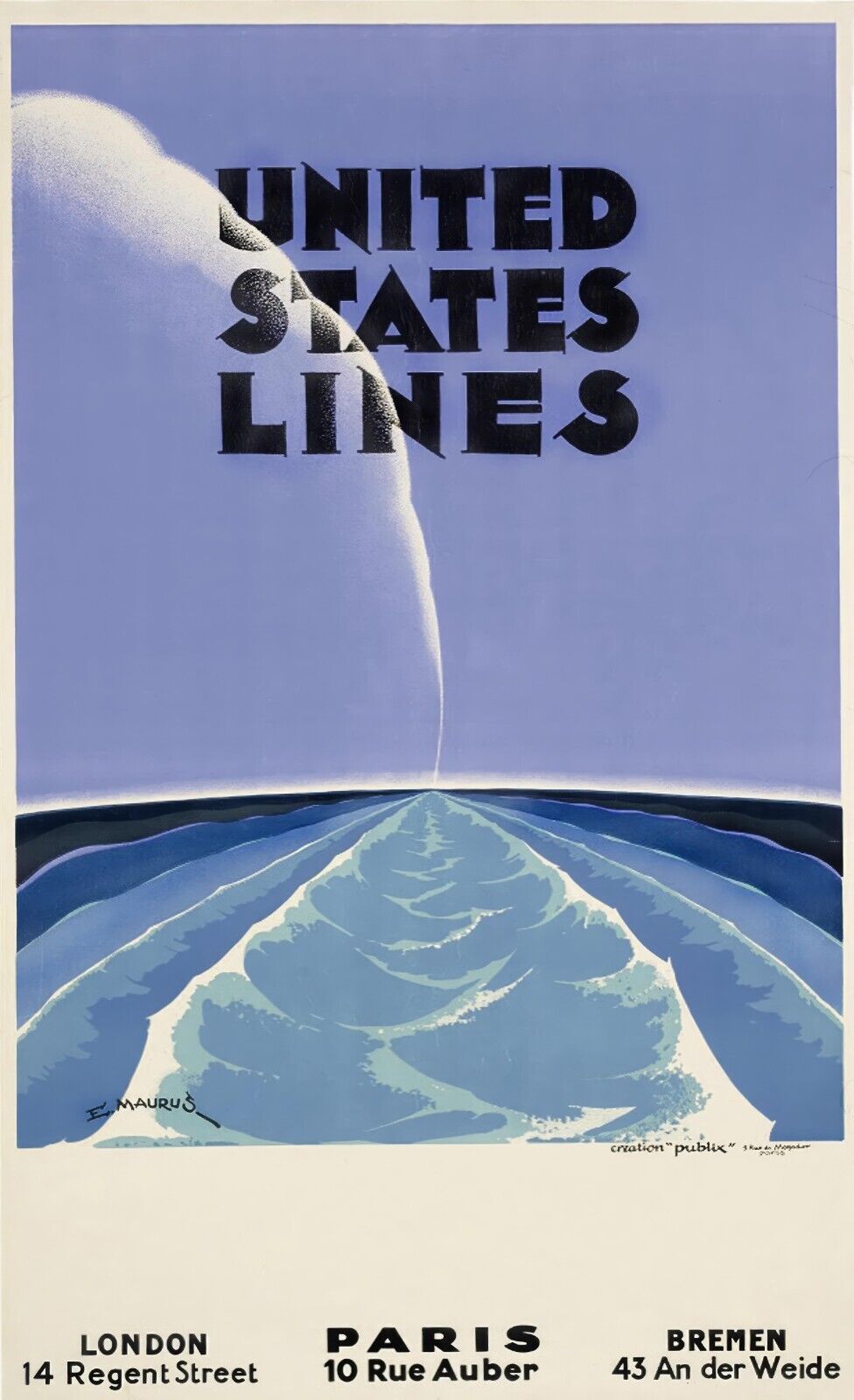 1935 United States Line Poster | Edmond Maurus Art | Classic Ocean Travel Design