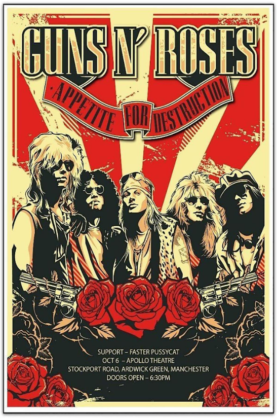 Guns N' Roses Poster 24x36 Classic Rock Band Music Legends Concert Art - PosterFire.com