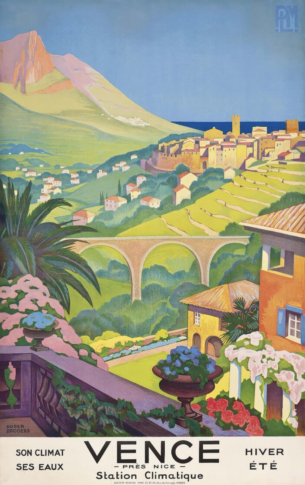 1930 Vence Travel Poster | Roger Broders Art | Classic French Riviera Scene - PosterFire.com