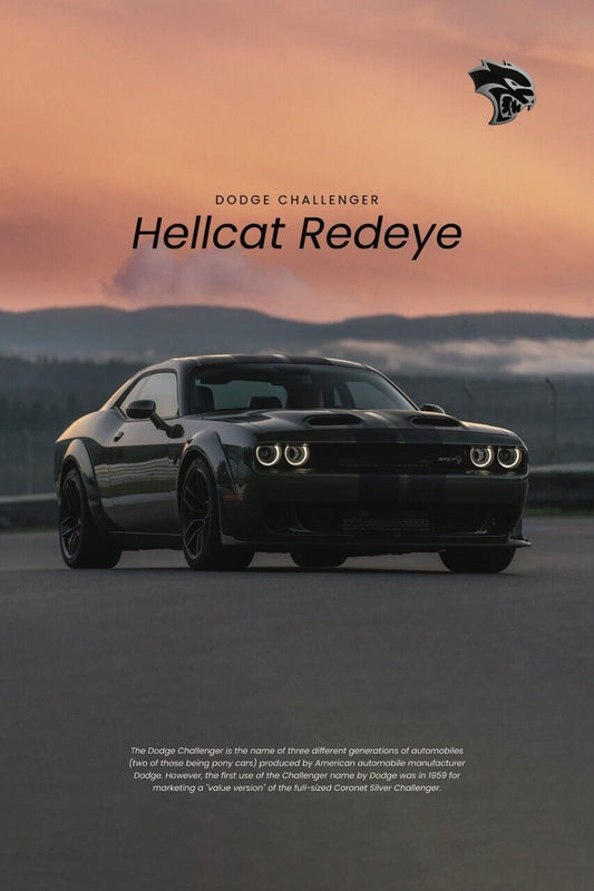 Dodge Challenger Red Eye SRT HELLCAT Wall Poster 24x36 mopar jailbreak Super car