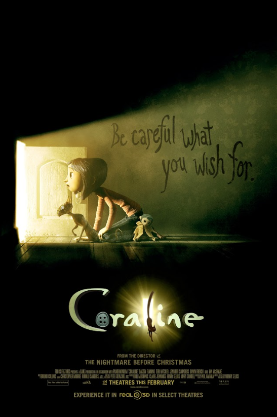 Coraline (2009) Movie Poster 24x36 Animated Fantasy, Unique Visuals, Tim Burton