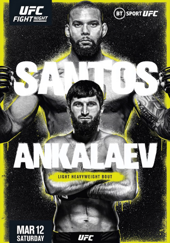 Santos vs Ankalaev UFC Poster 24x36 Light Heavyweight Fight Night Artwork - PosterFire.com