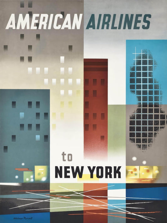 1950 American Airlines New York Poster | Weimer Pursell Art | Classic Travel