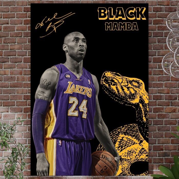 kobe bryant lakers 24x36 Poster Black Mamba Motivational Wall Art NBA Gold Black