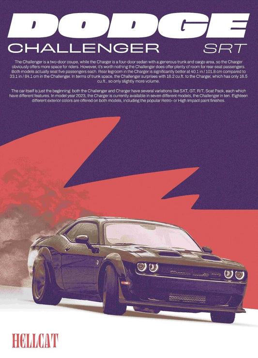 Dodge Challenger SRT HELLCAT Wall Poster 24x36 muscle scatpack R/T Dodge Boys