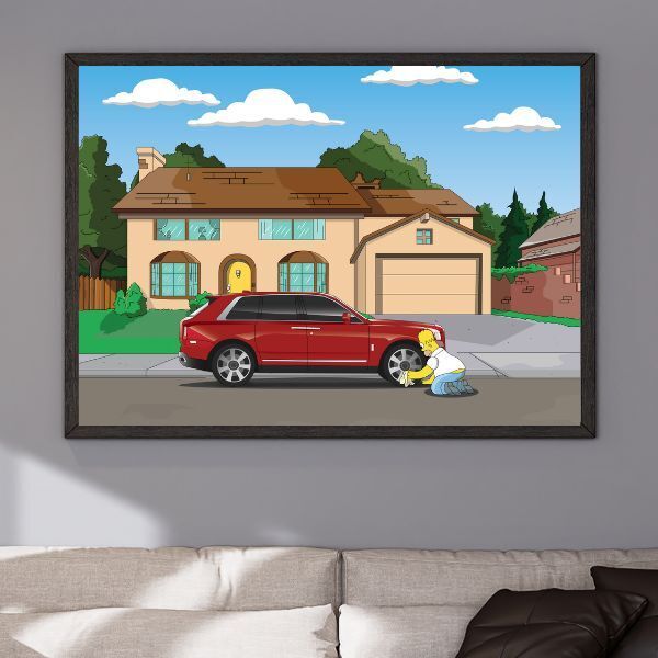 the simpsons Rolls Royce Cullinan jdm stanced Car Poster 24x30 Garage man art gt - PosterFire.com