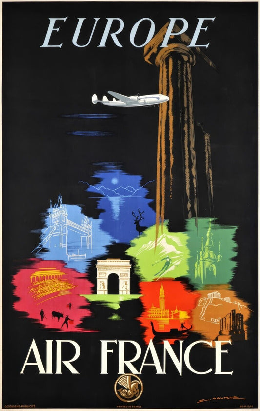 1948 Air France Europe Poster | Edmond Maurus Art | Classic Travel Design