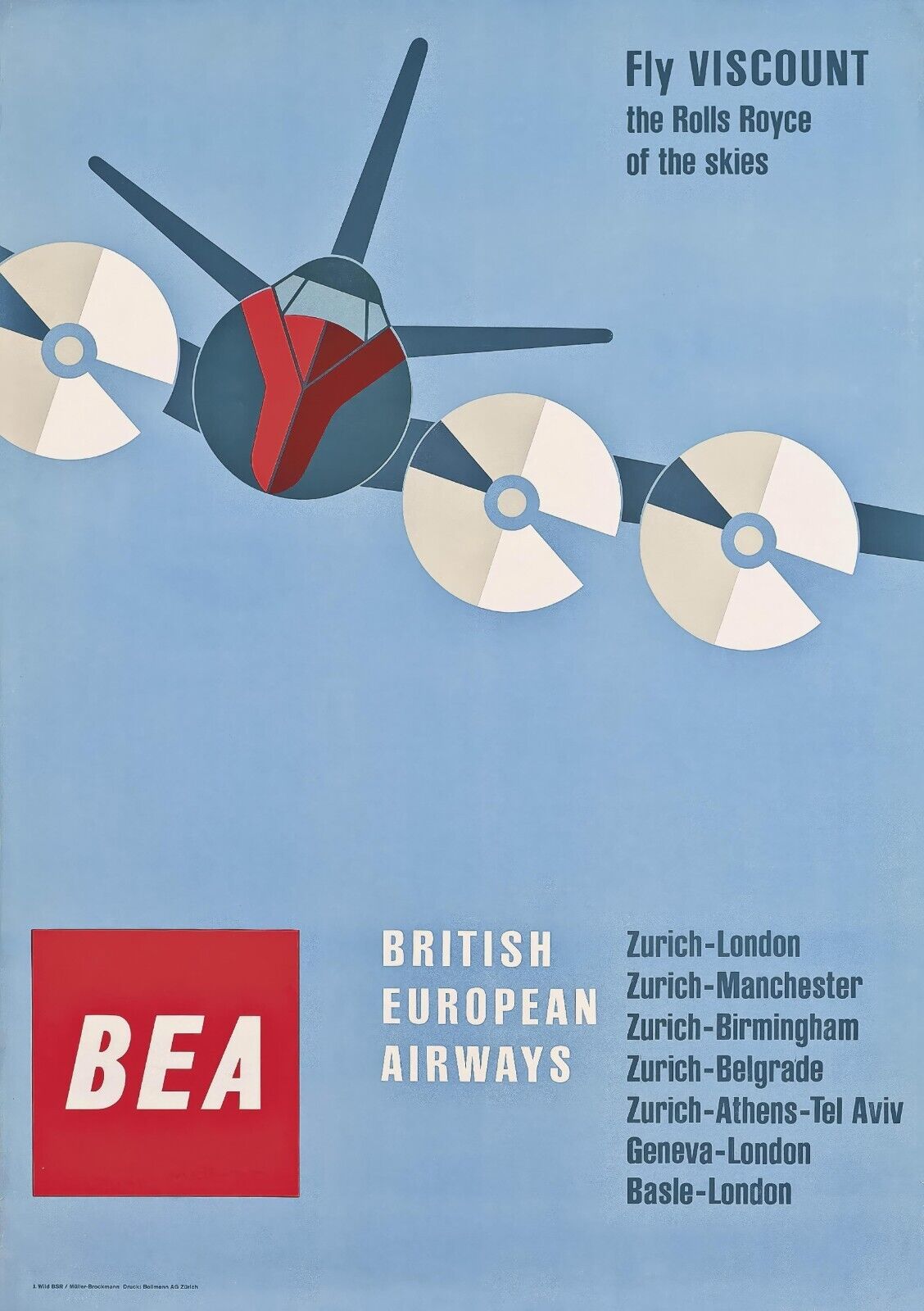 1956 British European Airways Viscount Poster | Josef Müller-Brockmann Art - PosterFire.com