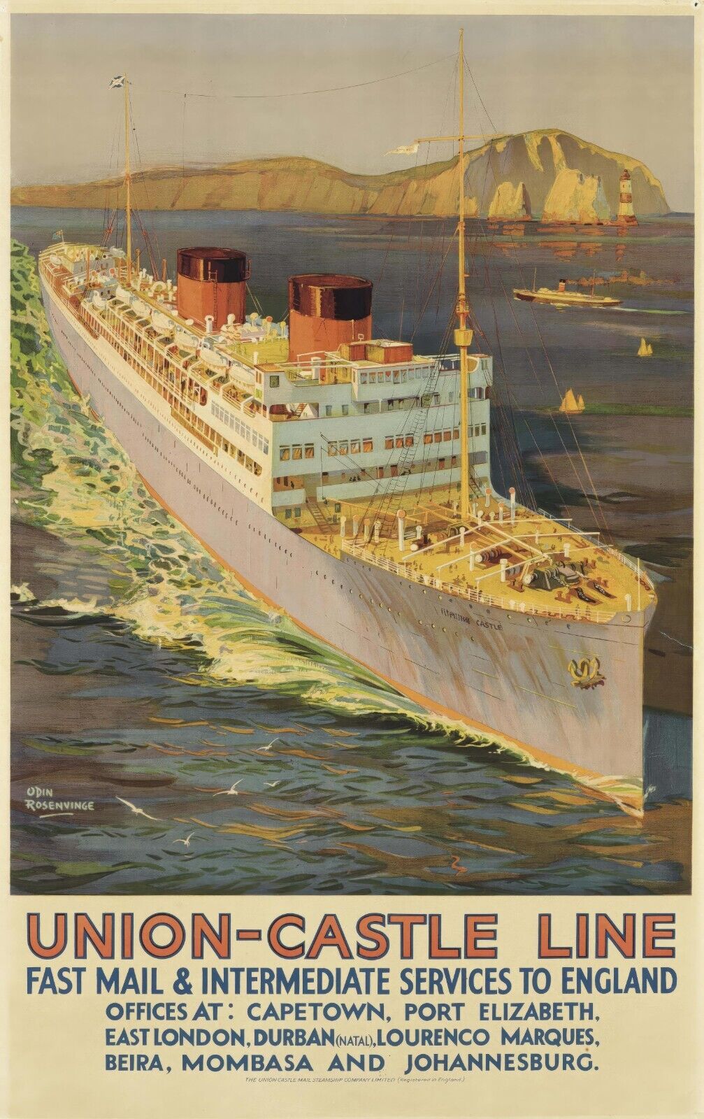 1928 Union-Castle Line Poster | Odin Rosenvinge Art | Classic Ocean Liner Scene - PosterFire.com