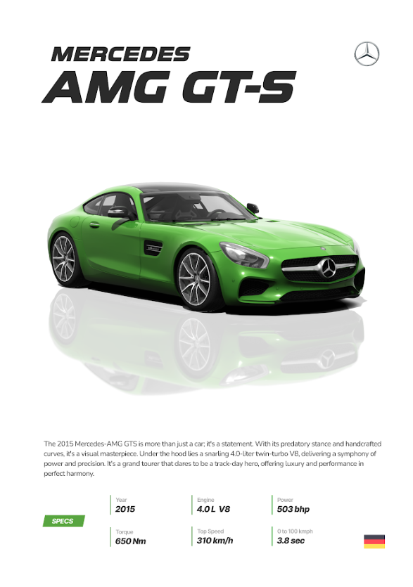 Mercedes AMG GT S 24x36 Poster - High-Performance Sports Car, Sleek Design - PosterFire.com