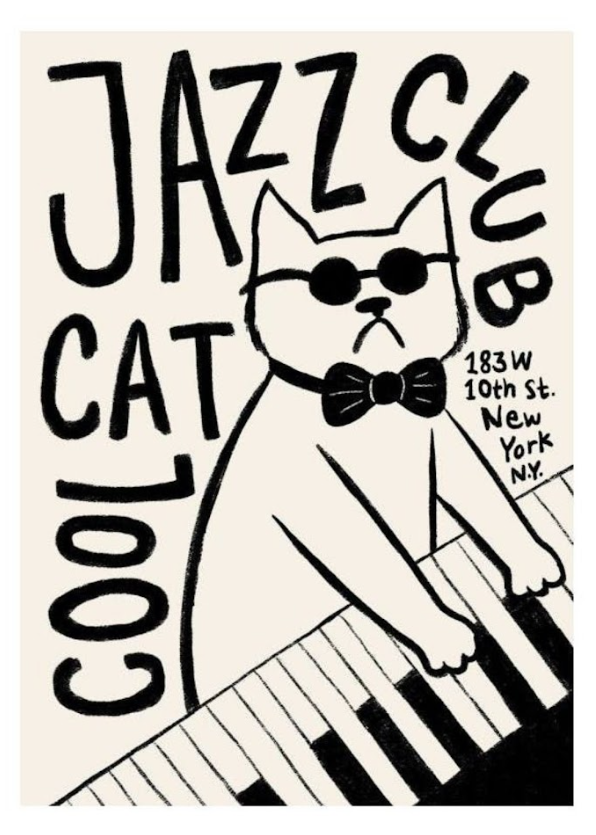 Jazz Cool Cat Club Poster 24x36 - Retro Vibes, Smooth Tunes, Vintage Style