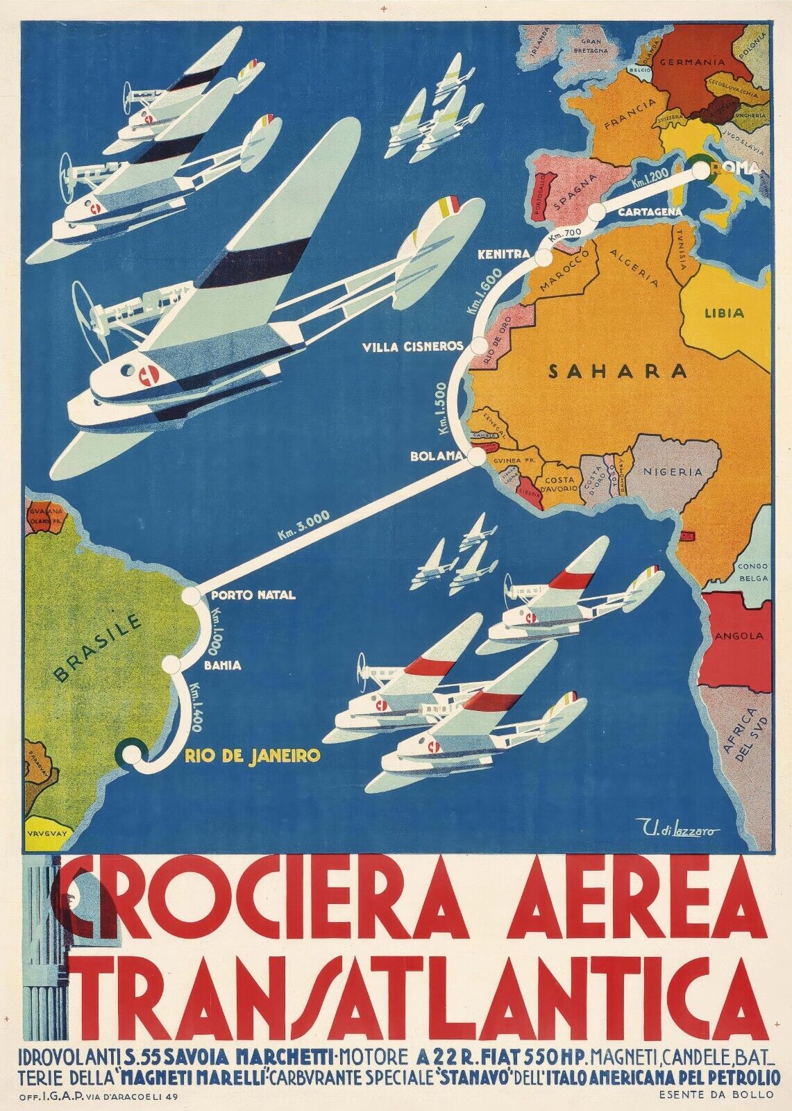 1931 Crociera Aerea Transatlantica Poster | Umberto di Lazzaro Art | Classic Air - PosterFire.com