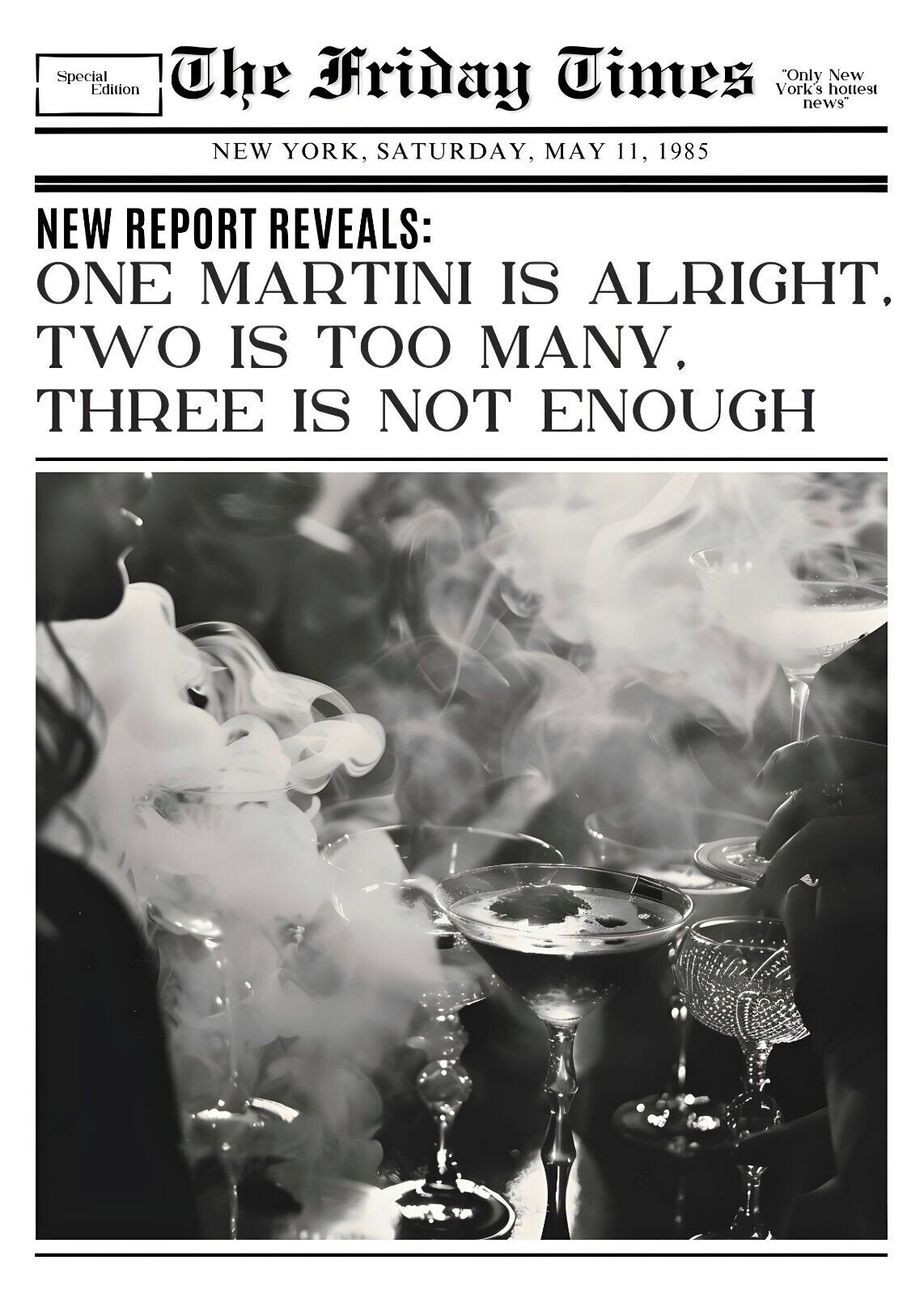 The Friday Times One Martini Is Alright Dark Modern Art Poster 24x36 Bold Typogr - PosterFire.com