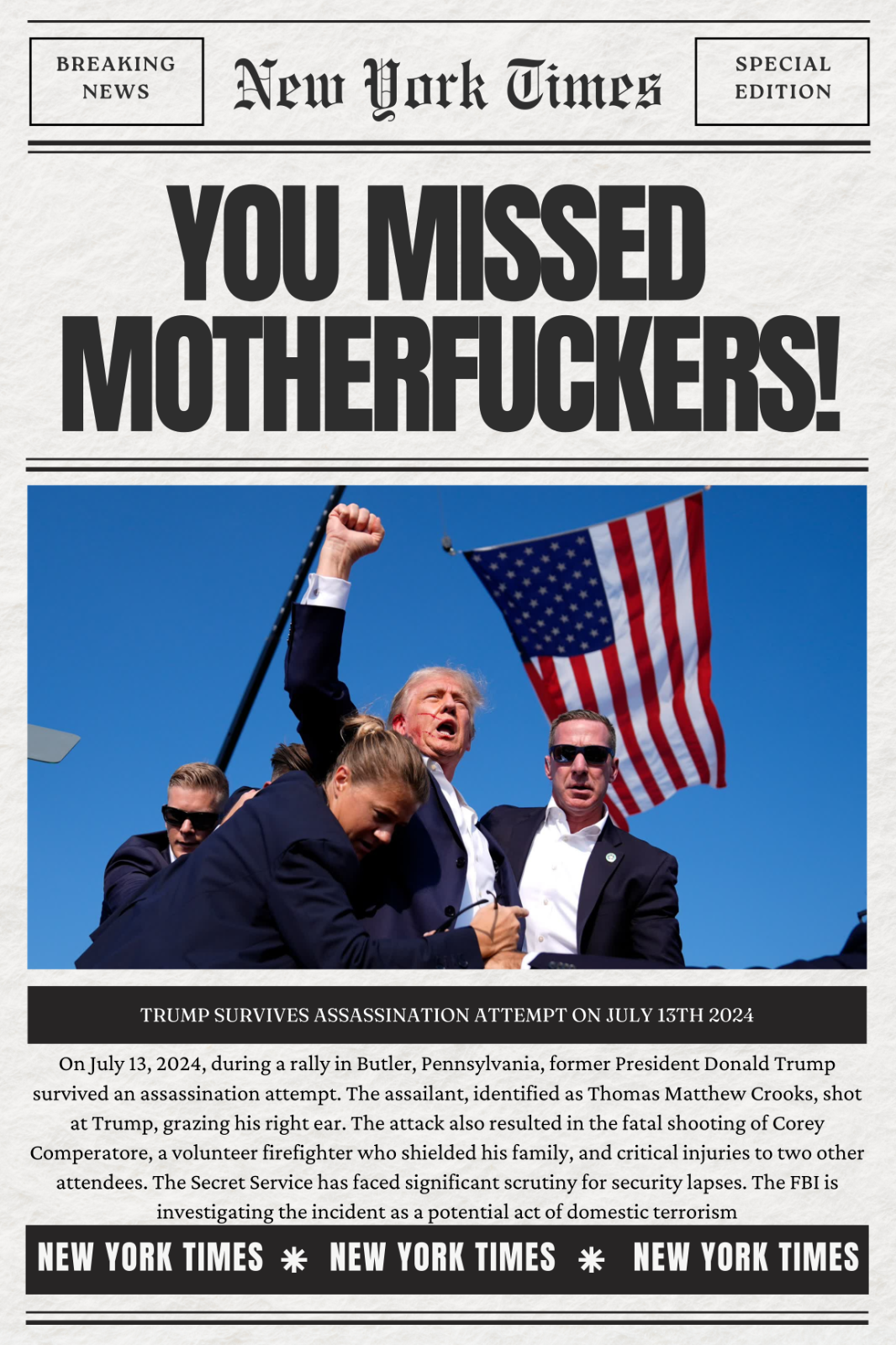 Trump Assassination attempt 2024 24X36 POSTER president shot Shooting rally - PosterFire.com