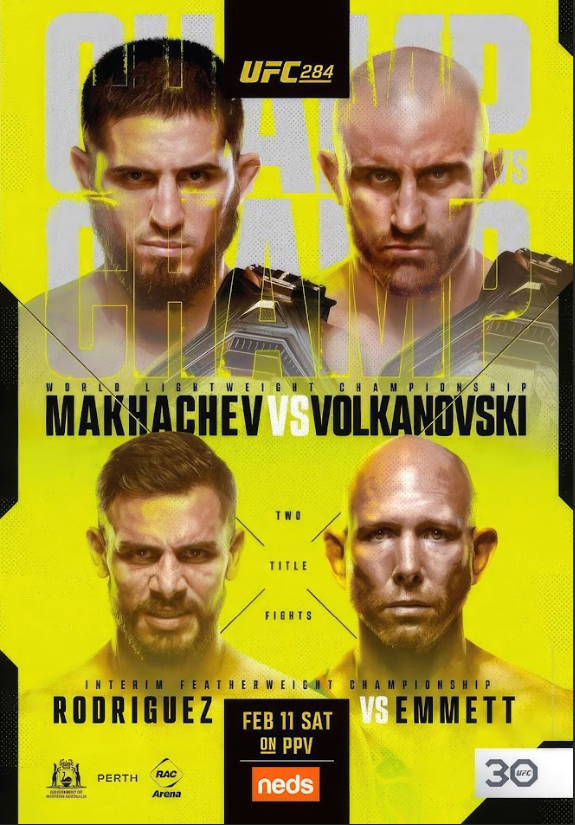 UFC 284 Poster Feb 11 24x36 Championship Fight Night Event Art - PosterFire.com