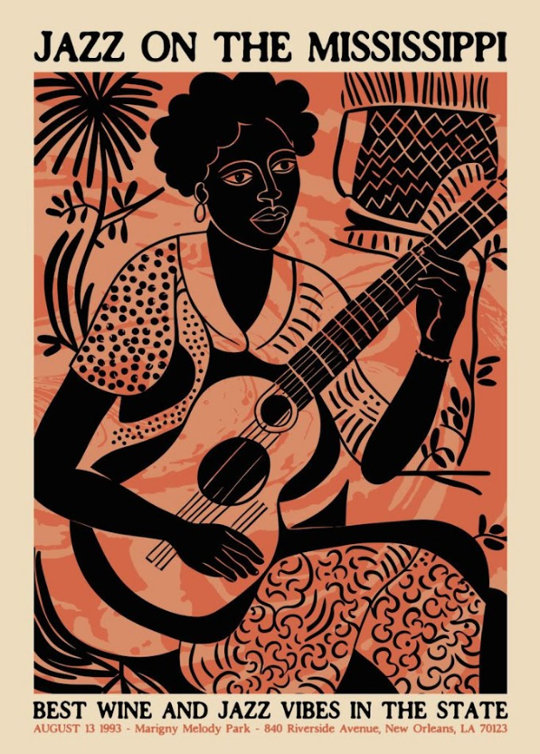 Jazz on the Mississippi Poster 24x36 - River Vibes, Classic Music, Unique Art - PosterFire.com