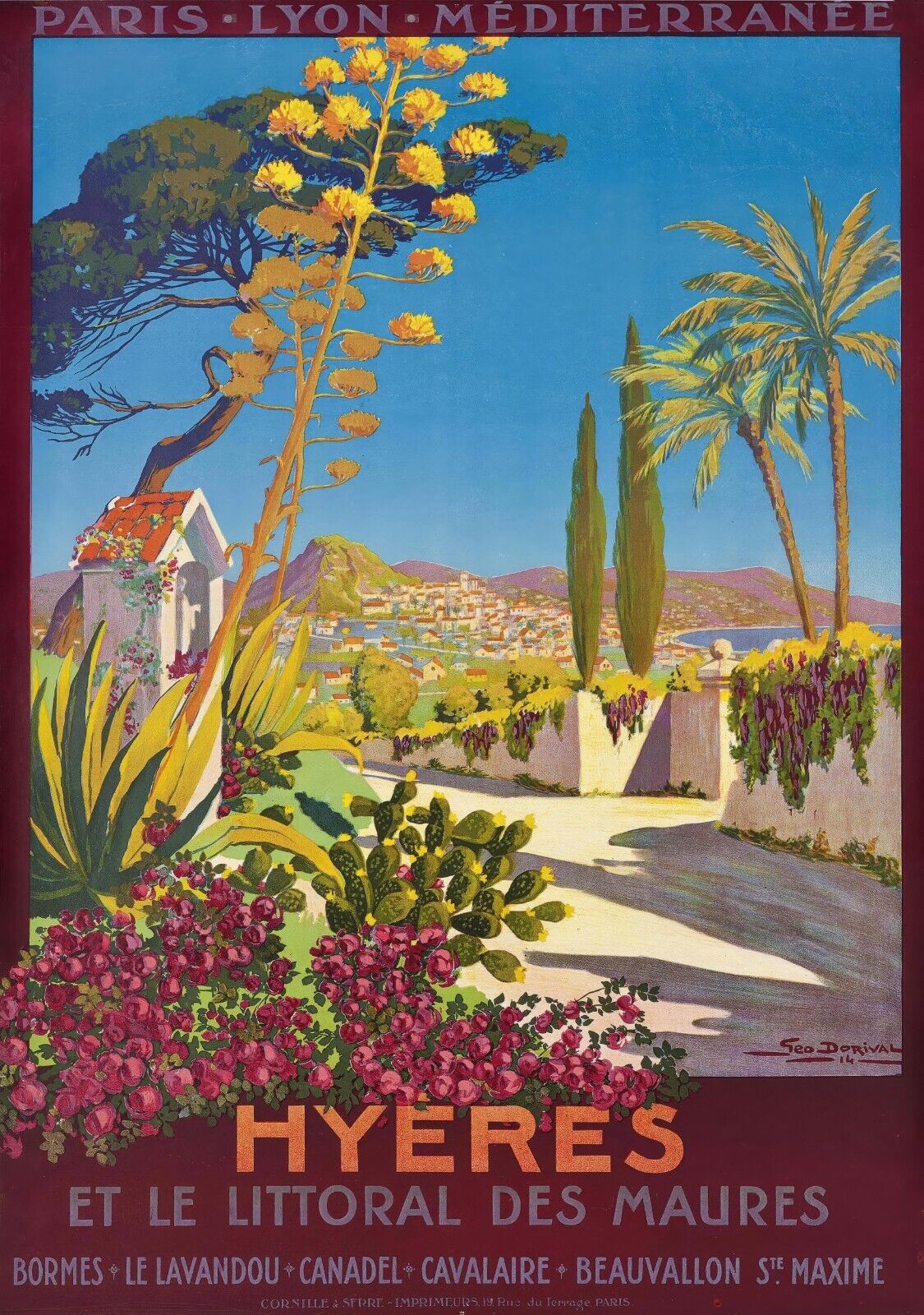 1914 Hyeres Travel Poster | Georges Dorival Art | Classic French Riviera Scene - PosterFire.com