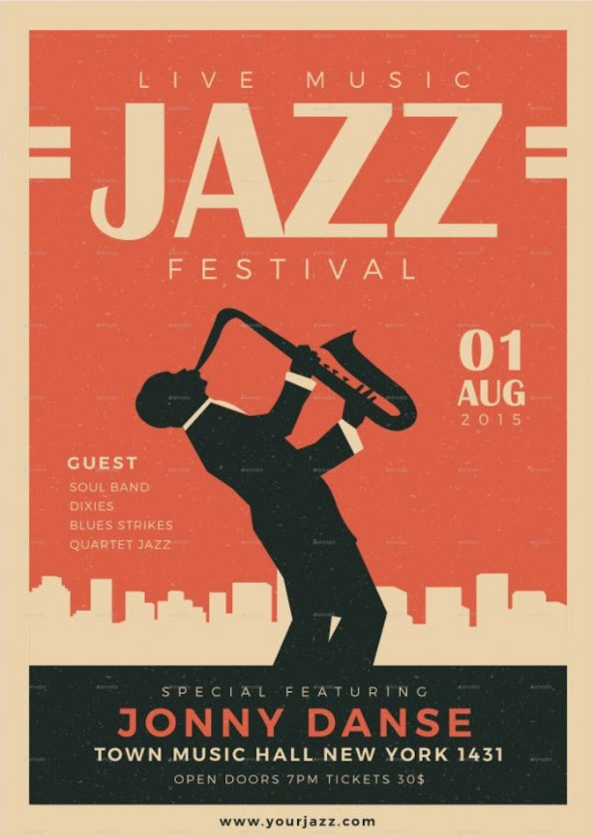 Jazz Festival Poster 24x36 - Featuring Jonny Danse, Live Music, Vibrant Design