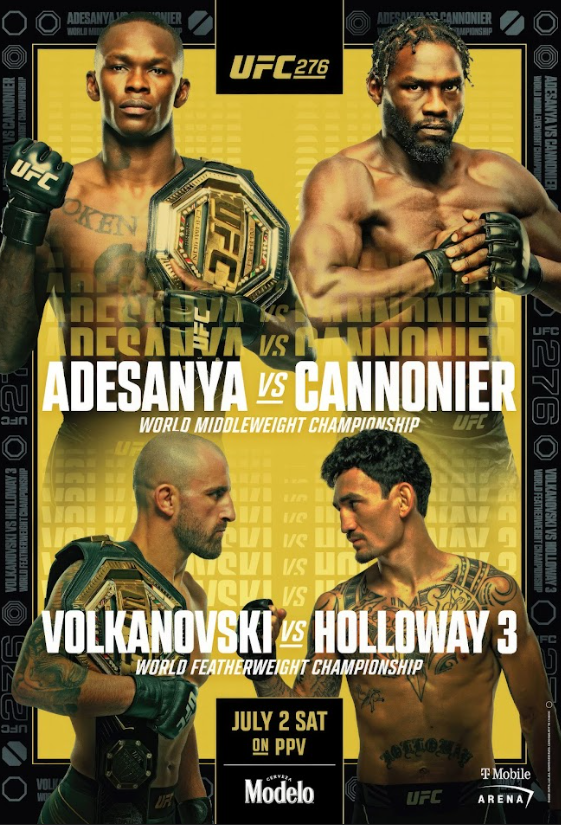 UFC 276 July 2 Sat Poster 24x36 - Adesanya vs Cannonier, Featherweight Clash - PosterFire.com