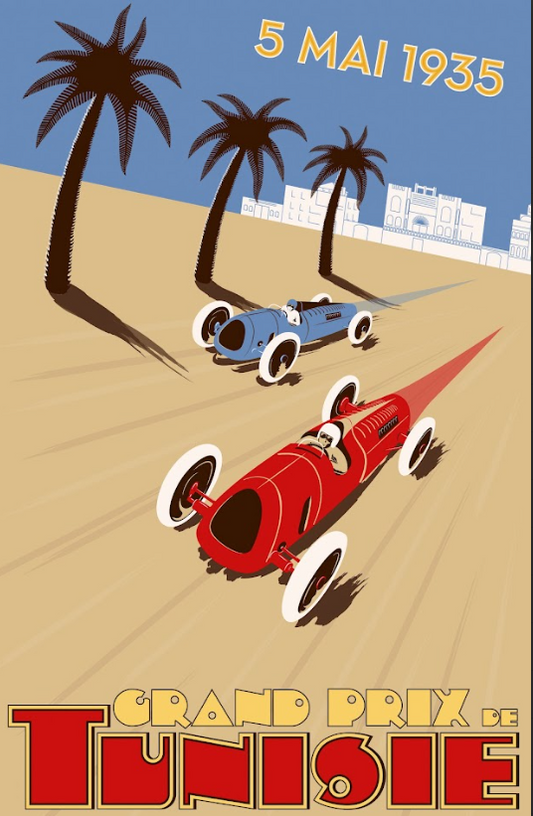 Grand Prix de Tunisie 1935 Car Racing Poster - Historic Motorsport Event