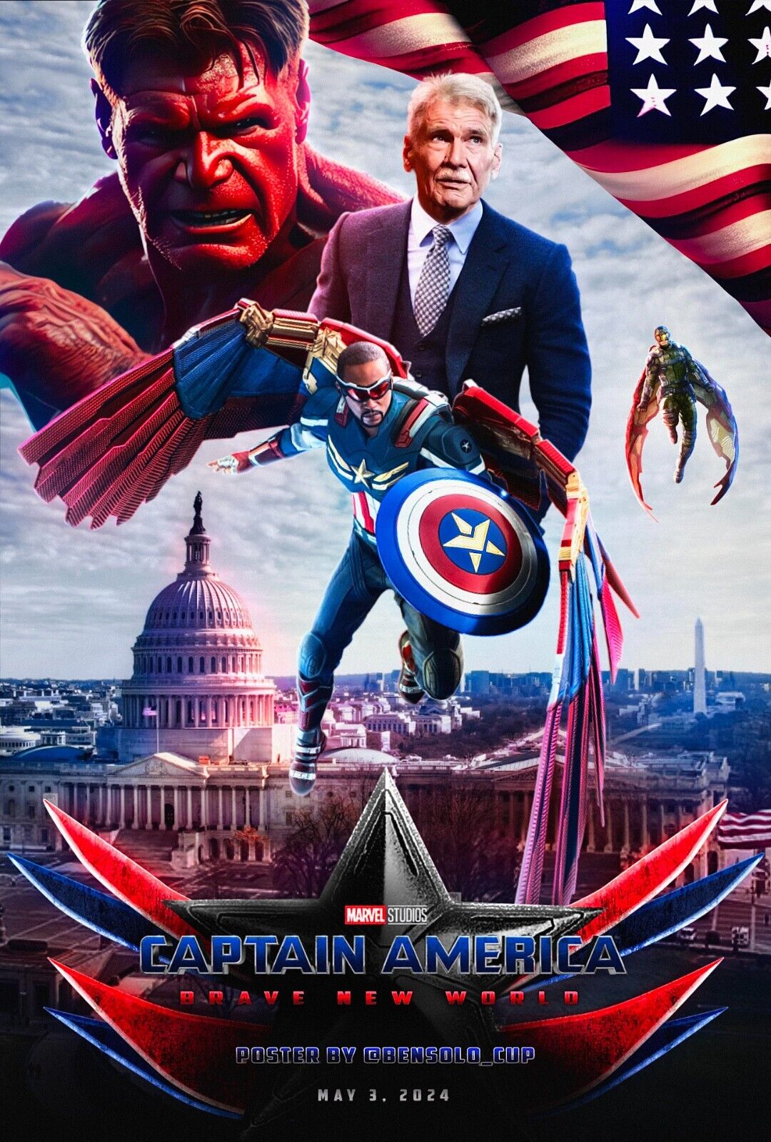 Captain America A Brave New World Poster 24x36 Red Hulk Sidewinder falcon marvel