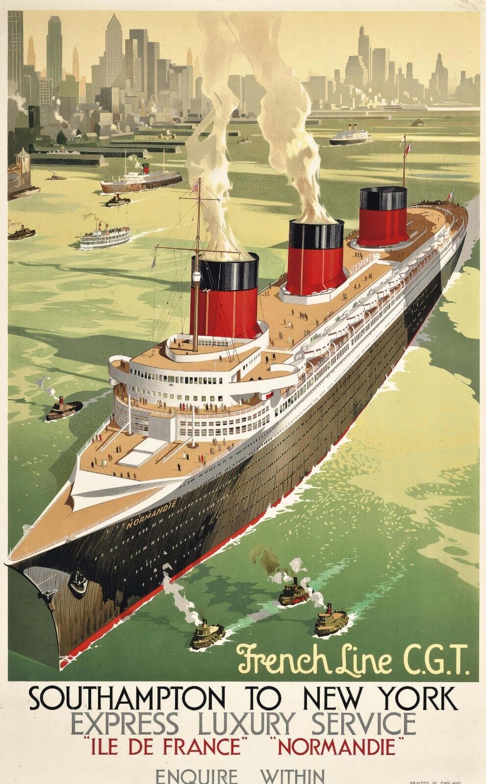 1936 French Line Normandie Poster | Walter Thomas Art | Classic Ocean Liner - PosterFire.com