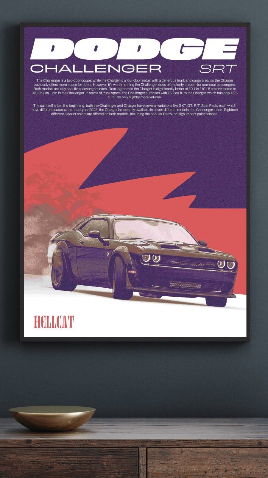 Dodge Challenger SRT HELLCAT Wall Poster 24x36 muscle scatpack R/T Dodge Boys