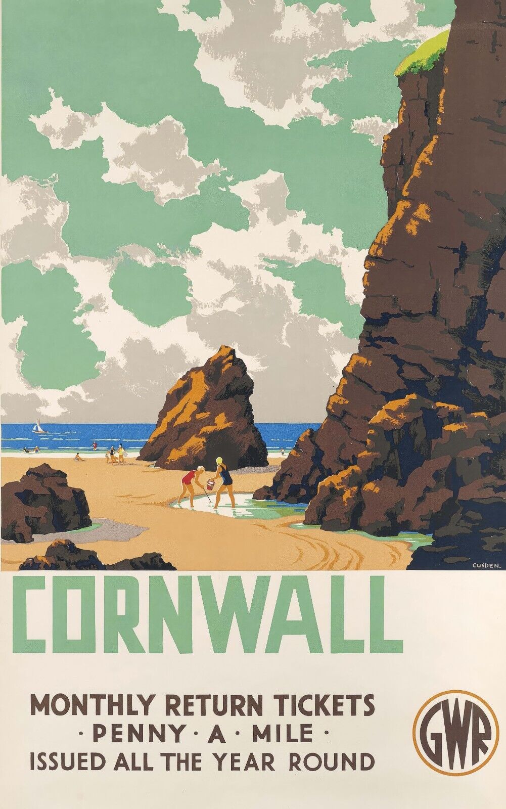 1923 GWR Cornwall Travel Poster | Classic Great Western Railway Art - PosterFire.com