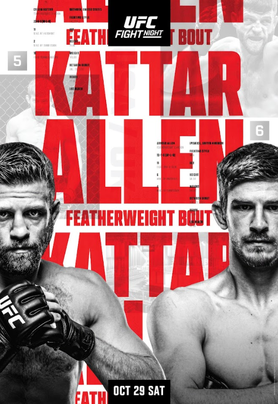 Kattar vs Allen UFC Fight Poster Oct 29 Sat 24x36 Featherweight Showdown Art - PosterFire.com