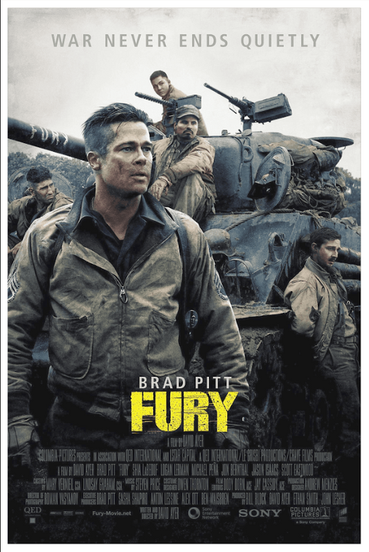 Fury 2014 Movie Poster 24x36 | WWII Action Thriller | Brad Pitt, Intense War - PosterFire.com