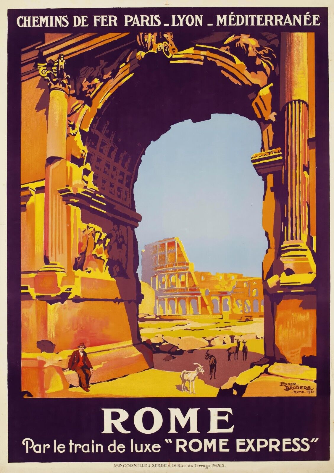 1921 Rome Travel Poster | Roger Broders Art | Classic Italian Travel Scene - PosterFire.com