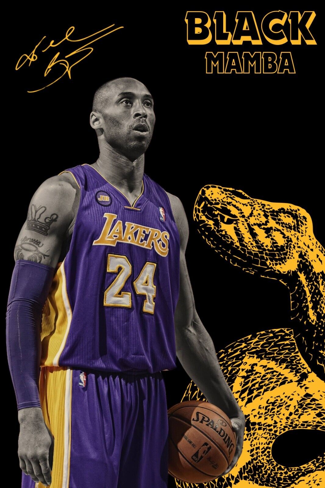 kobe bryant lakers 24x36 Poster Black Mamba Motivational Wall Art NBA Gold Black