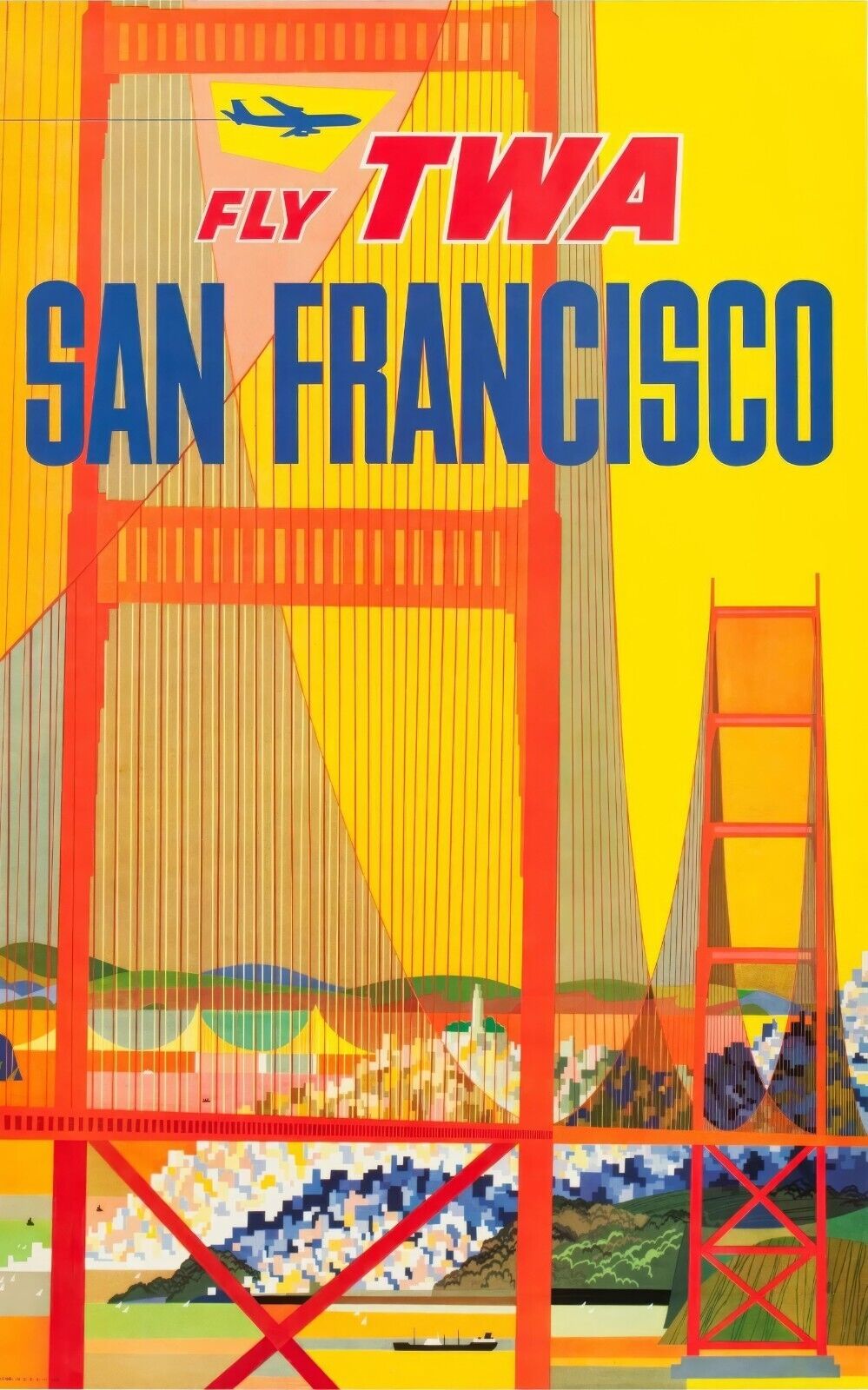 TWA Travel Poster for San Francisco by David Klein, Vintage Golden Gate Bridge - PosterFire.com