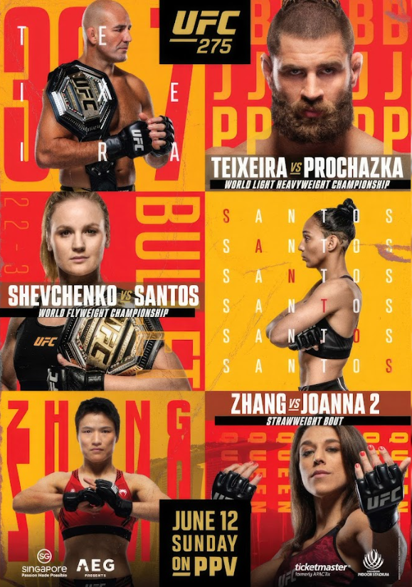 UFC 275 Poster June 12 Sunday 24x36 Fight Night Event Art - PosterFire.com