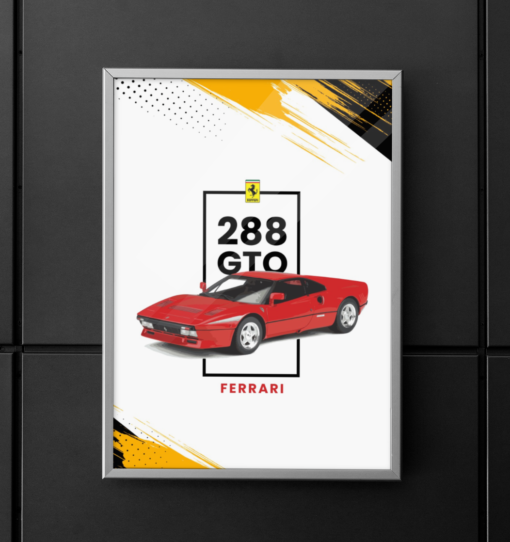 Ferrari 288 GTO poster 24x36 4K 8K Daytona f50 ff Vintage Super Car Miami Vice