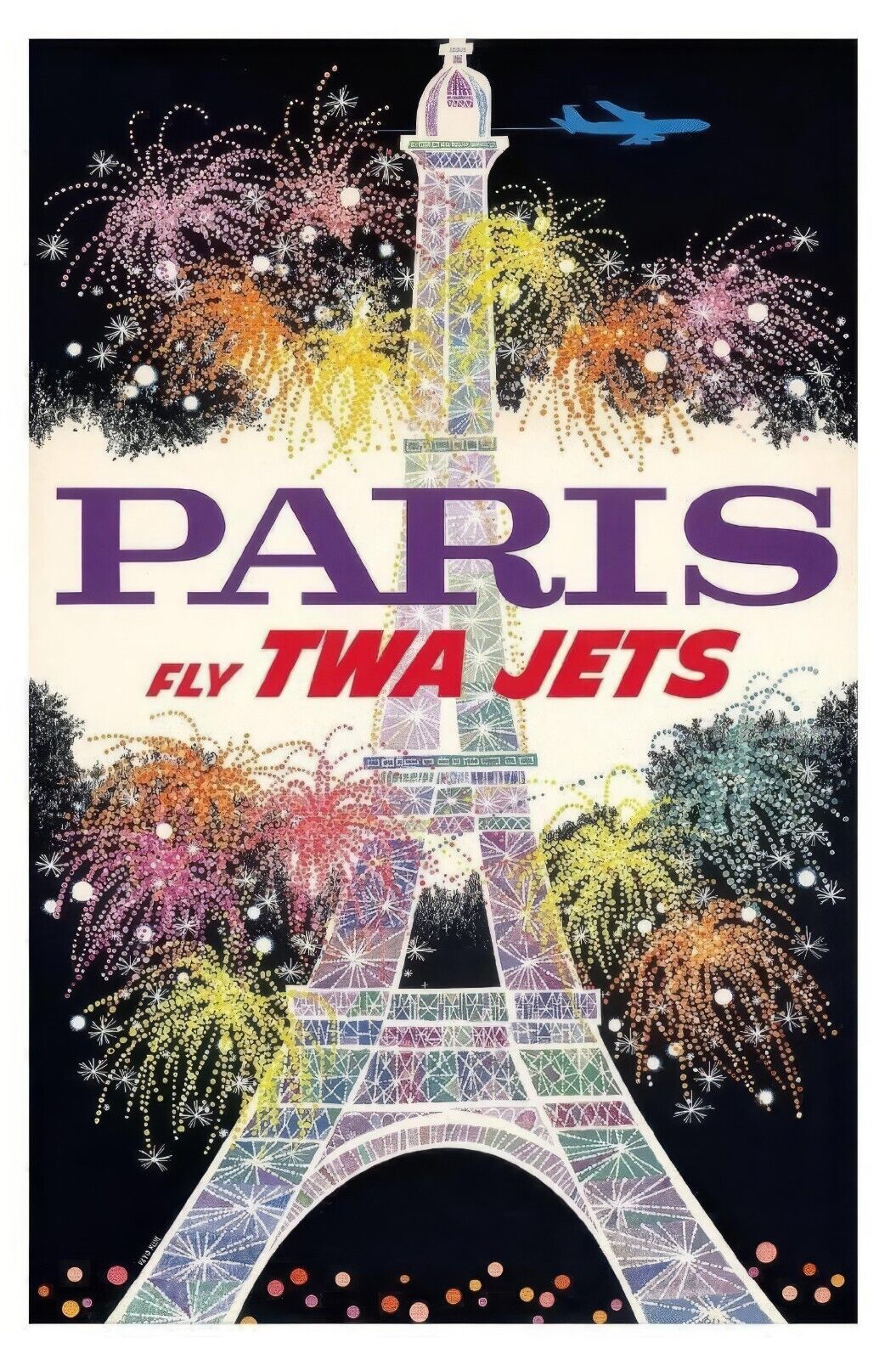 TWA Travel Poster for Paris by David Klein, Vintage Eiffel Tower Design, Iconic - PosterFire.com