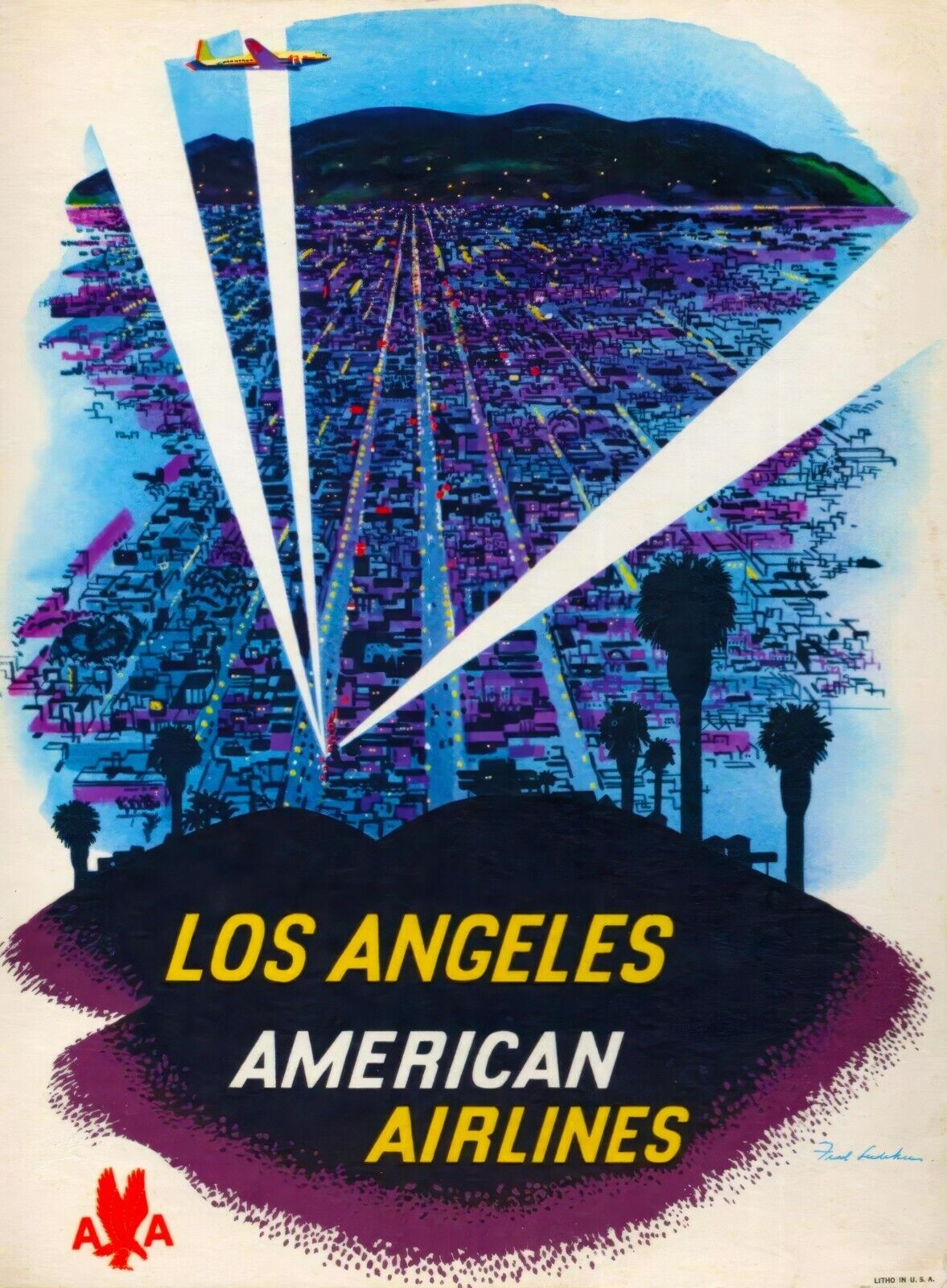 1958 American Airlines Los Angeles Poster | Classic Travel Design