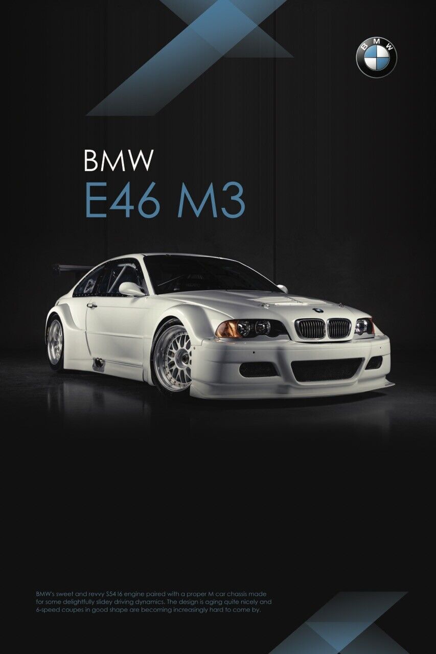 BMW E46 m3 24X36 WALL ART Poster Motorsport Euro Germany Competition lightweight - PosterFire.com