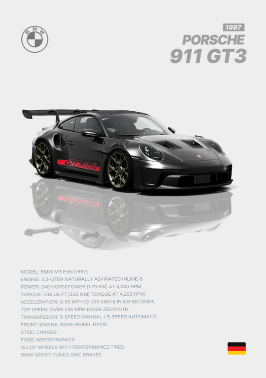 Porsche 911 GT3 24x36 Poster - High-Performance Sports Car, Track-Ready, Iconic