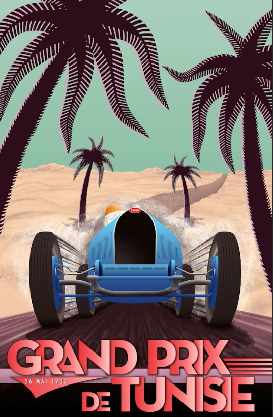 Grand Prix de Tunisie 1933 Car Racing Poster - Historic Motorsport Event