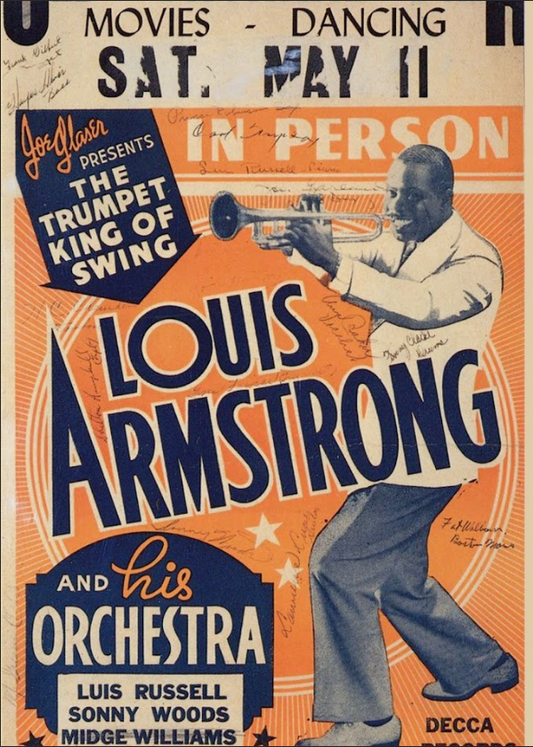 Louis Armstrong Jazz Poster 24x36 - Trumpet Icon, Classic Portrait, Rare Art - PosterFire.com