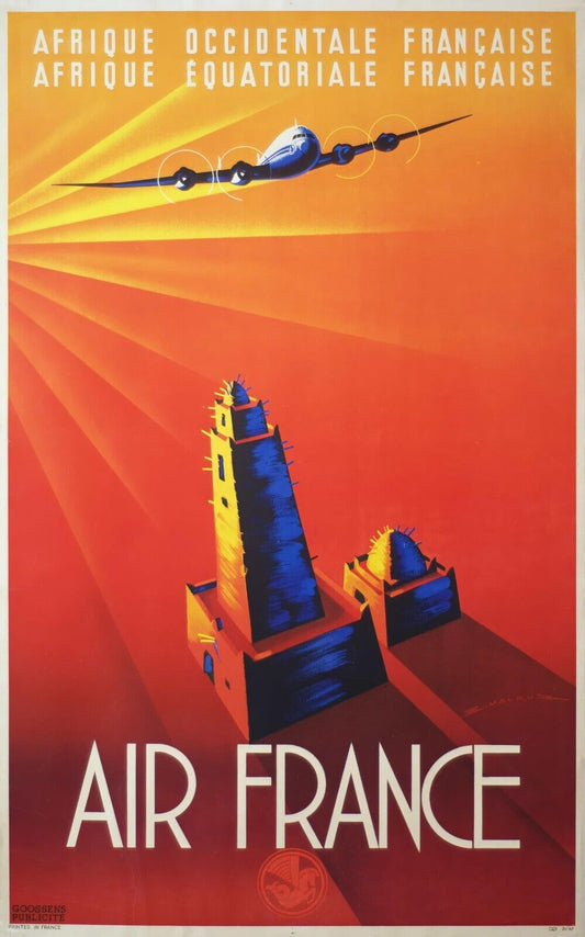 1940 Air France Travel Poster | Edmond Maurus Art | Classic Aviation Design