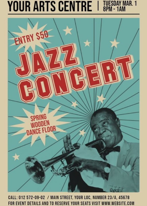 Jazz Concert Poster 24x36 - Your Arts Centre, Live Music, Bold Design, Rare