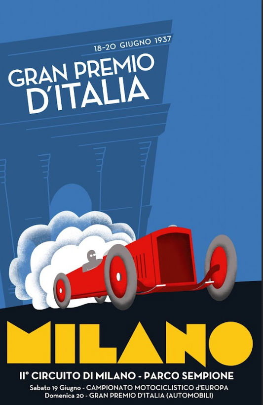 Gran Premio De Italia 1937 Car Racing Poster 24x36 – Vintage Motorsport Art, Cla - PosterFire.com