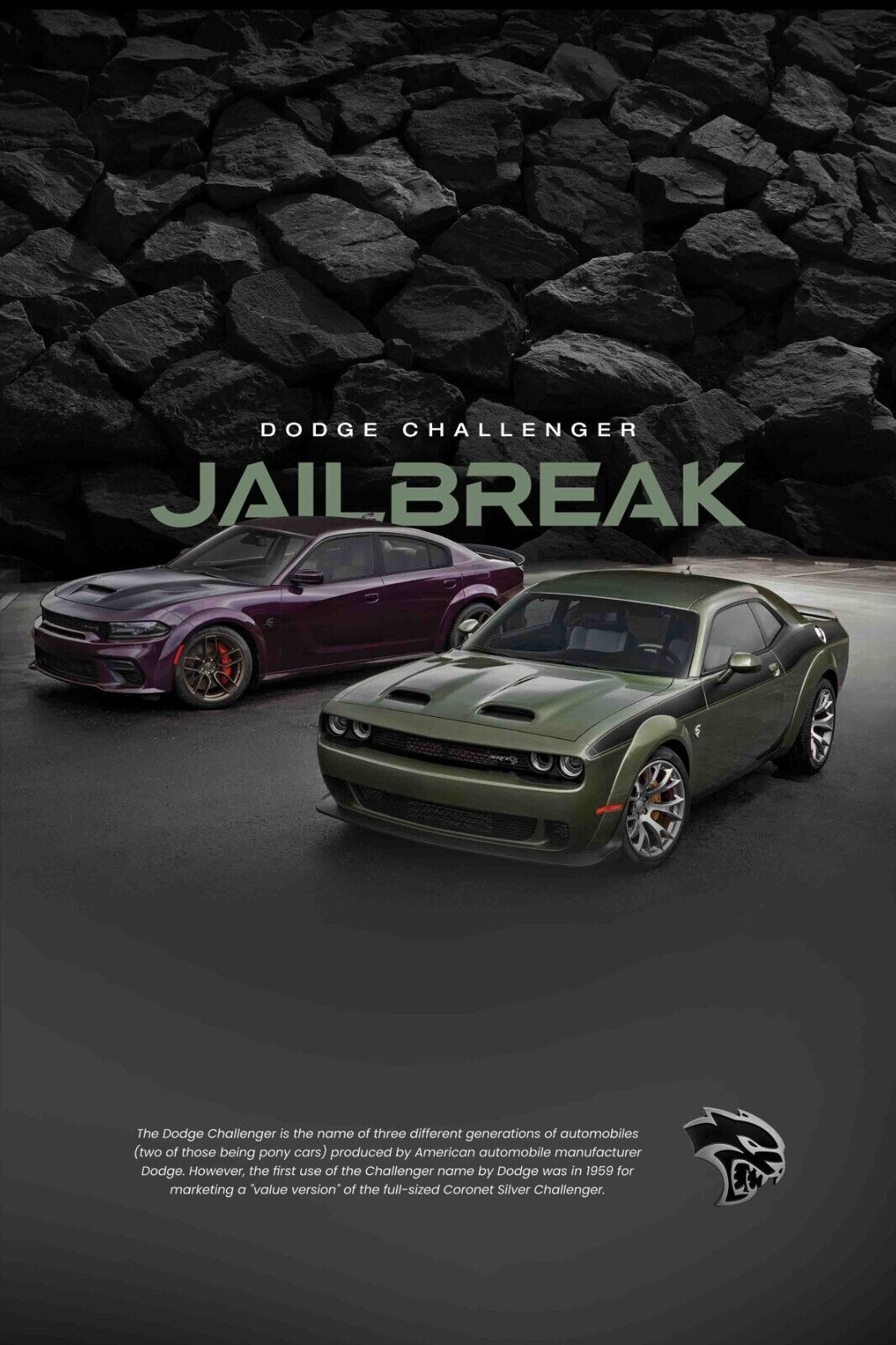 Dodge Challenger Jailbreak Wall Poster 24x36 muscle car scatpack R/T 1970 2023 - PosterFire.com