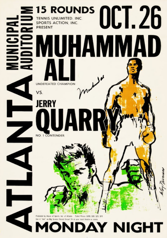 Muhammad Ali vs Jerry Quarry Boxing Poster 24x36 - 1970 Heavyweight Comeback - PosterFire.com